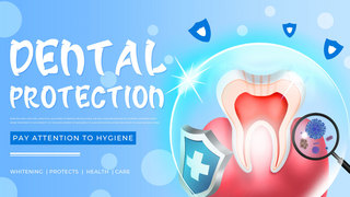 fresh海报模板_蓝色防护牙齿健康落地页模板