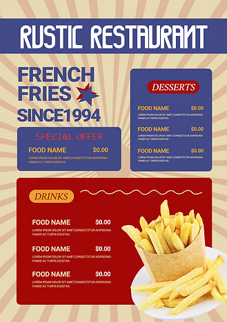 质感复古餐馆饭店薯条菜单模板