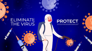 感染海报模板_蓝色创意卡通病毒疫苗宣传横幅