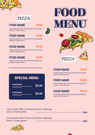 粉色餐厅饭馆披萨菜单宣传模板