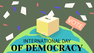 国际民主日卡通地球投票箱信封告示牌网页横幅广告