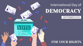 国际民主日投票箱彩带卡通深色底网页横幅广告
