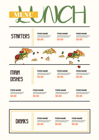 饭店菜单模板海报模板_简约餐厅饭店披萨菜单模板