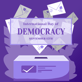 国际民主日紫色卡通投票箱信封简约社交媒体模板