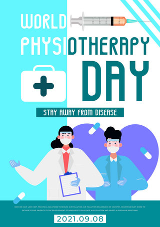 物理世界海报模板_蓝色医疗世界物理治疗日模版