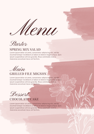 粉色水彩婚礼菜单