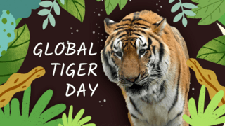 动物老虎海报模板_全球老虎日植物黑色老虎