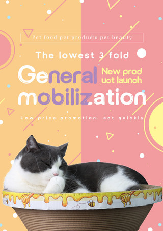 宠物线条海报模板_宠物猫多彩几何促销模版