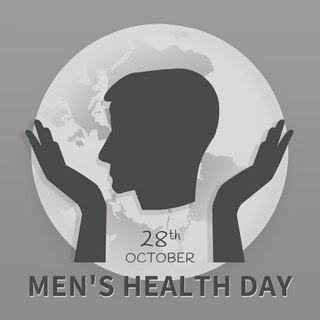 双手举旗海报模板_世界男性健康日男性头像双手地球灰色社交媒体模板
