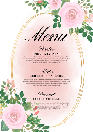 粉色水彩花卉婚礼菜单