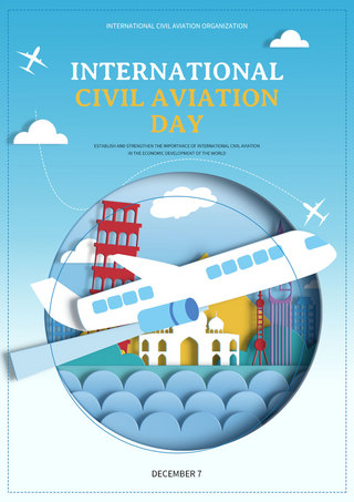blue international civil aviation day sale poster template