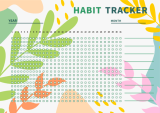 日历表格海报模板_美丽植物习惯追踪计划打卡横版模版