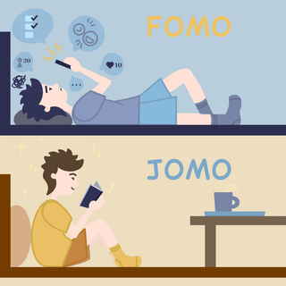 fomo vs jomo cute cartoon social boy media post