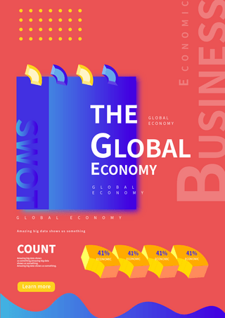 主题概念海报模板_全球经济变化数据分析传单