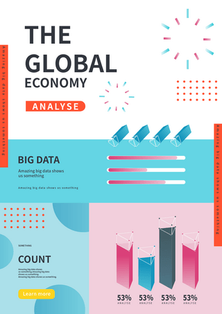 几何图表海报模板_几何三棱柱全球经济数据传单