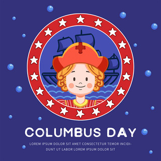 water字海报模板_columbus day purple and cartoon social media post