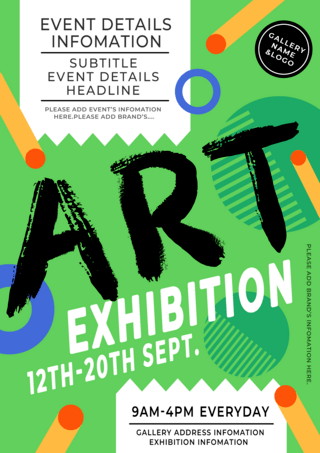 手写字体海报模板_绿色手写字体几何装饰艺术节展览传单