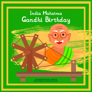 birthday海报模板_india mahatma gandhi birthday green social media post