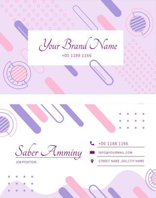 孟菲斯风格线条海报模板_粉紫色孟菲斯风格商务名片