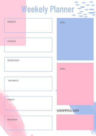 红蓝色笔刷周计划模板