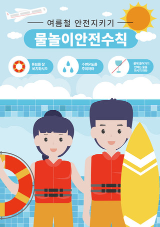 夏季游泳防护措施创意卡通海报