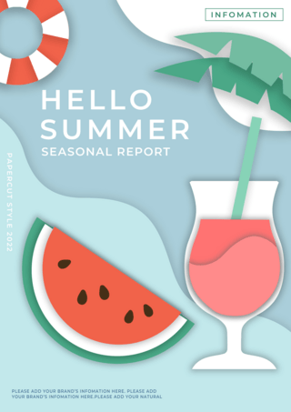 夏天的海边海报模板_夏季剪纸风格西瓜饮料传单封面