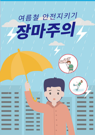 夏季暴雨安全措施卡通海报