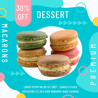 蓝色几何马卡龙社交模板