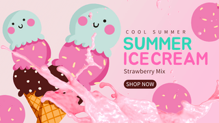 美味的冰淇淋美食海报模板_粉色夏日冰淇淋促销横幅