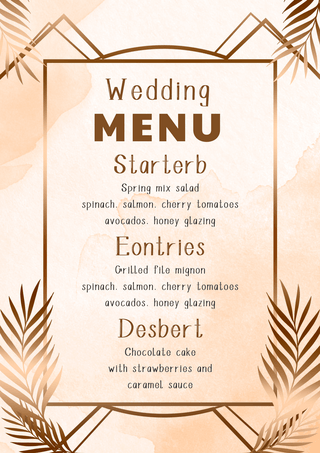 夫妇海报模板_水彩金色植物边框创意婚礼菜单