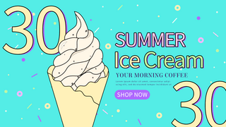 彩色夏日冰淇淋促销横幅