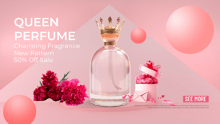 粉红色立体风格香水促销宣传活动海报模板