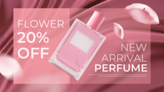 香水礼物海报模板_时尚粉红丝绸花卉创意香水促销宣传活动横幅模板