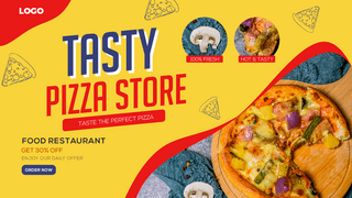 时尚色彩几何披萨美食网页横幅