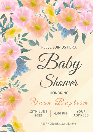 水彩温馨海报模板_温馨水彩花卉婴儿洗礼邀请函