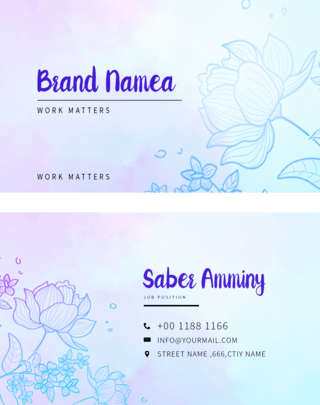 花卉名片海报模板_水彩蓝色紫色晕染花卉名片