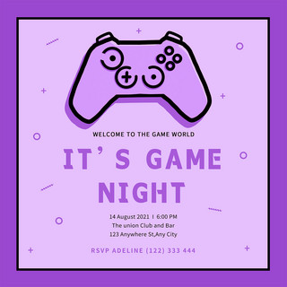 创意之夜海报模板_紫色简约创意游戏之夜媒体社交模板