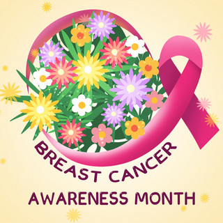 media海报模板_breast cancer awareness month flowers beige social media post