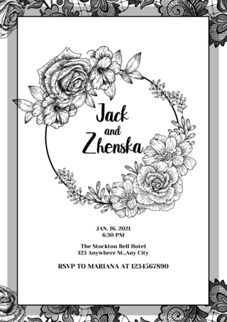结婚邀请函带花卉装饰的菜单卡模板