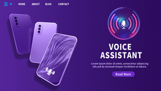 科技音频海报模板_带紫色语音助手的便携式扬声器登录页