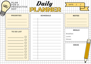 计划追踪海报模板_黄色铅笔灯泡办公学习每日计划表