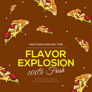 美食派对卡通海报模板_卡通披萨快餐餐饮社交媒体广告