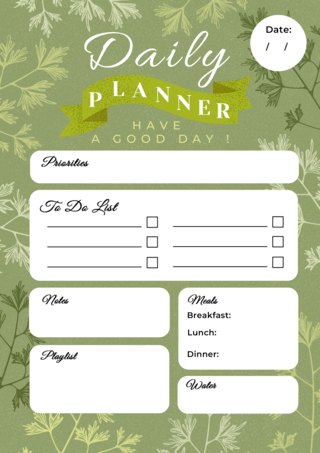 组织架构海报模板_浪漫风格绿色植物每日计划表