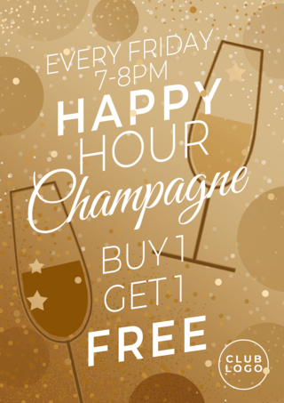 快乐时光海报模板_金色酒吧欢乐时光香槟促销传单