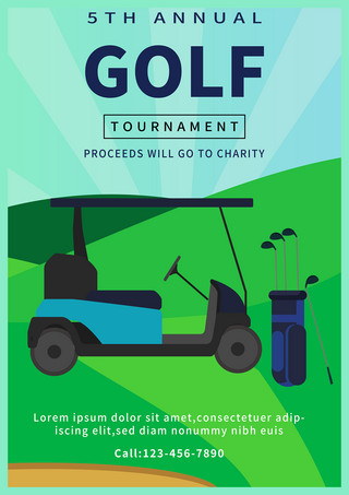 高尔夫运动海报模板_绿色扁平休闲高尔夫运动模版