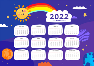 蓝色天空太阳彩虹2022年日历模板