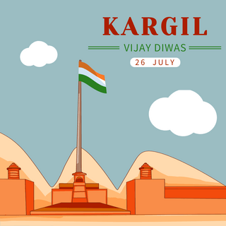 kargil vijay diwas cartoon historical site and flag social media post