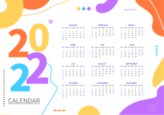 彩色几何线条2022年日历模板