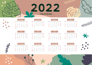 彩色植物线条涂鸦2022年日历
