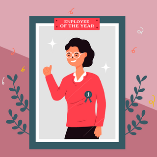 年度最佳员工表彰卡通女职员竖大拇指相框紫色社交媒体模板